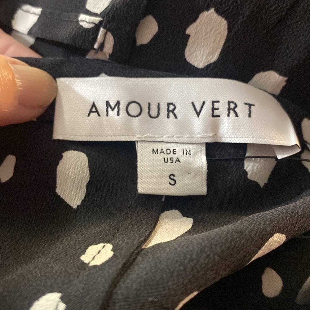 Amour Vert Womens Cindra 100% Silk Midi Dress BLACK & WHITE Dotted Cap Sleeves - Picture 10 of 10